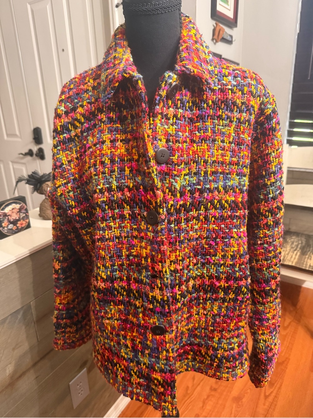 Multicolor Tweed Button-Up Jacket - Women